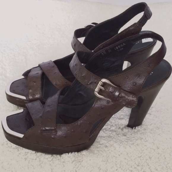 Donald J. Pliner Espresso Ostrich Heels - Picture 2 of 15